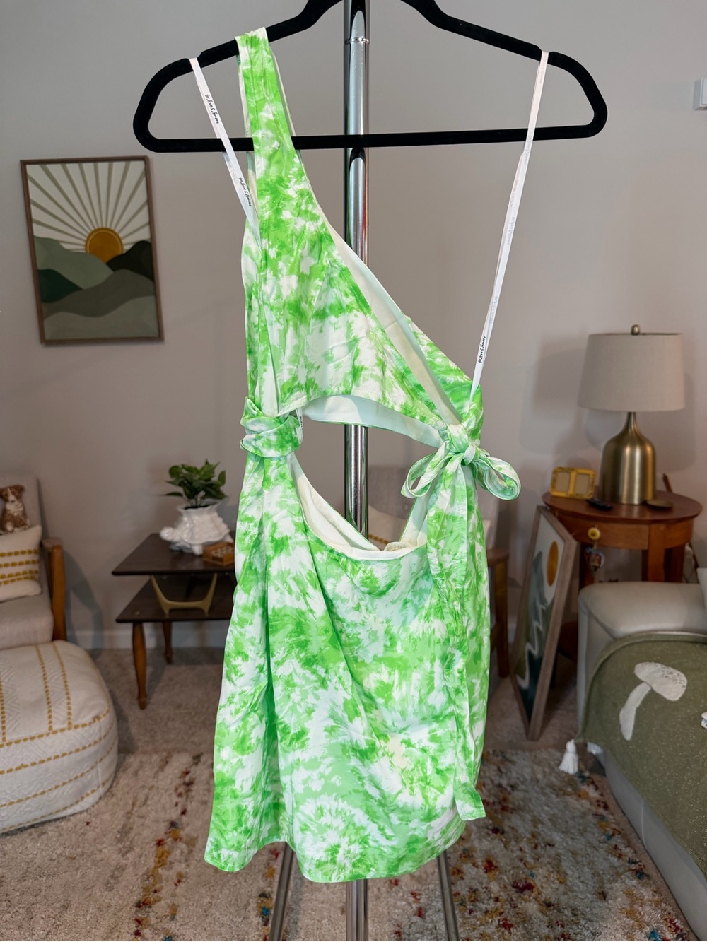For Love And Lemons Lime Green Tie-Dye One-Shoulder Dress